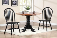Load image into Gallery viewer, Sunset Trading Black Cherry Selections 3 Piece 42&quot; Round Extendable Dining Set with 2 Black Arrowback Windsor Chairs | Drop Leaf Table | Seats 6