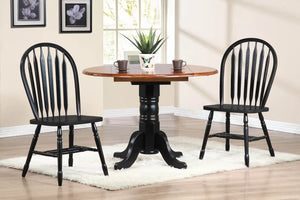 Sunset Trading Black Cherry Selections 3 Piece 42" Round Extendable Dining Set with 2 Black Arrowback Windsor Chairs | Drop Leaf Table | Seats 6