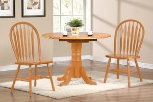 Sunset Trading Oak Selections 3 Piece 42" Round Extendable Dining Set with 2 Arrowback Windsor Chairs | Drop Leaf Table | Seats 6