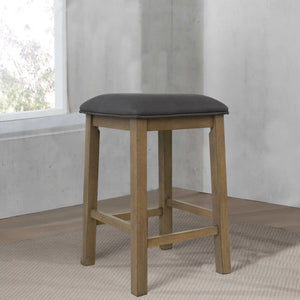 Sunset Trading Saunders Counter Height Backless Bar Stools | Set of 2 | Gray Upholstered Padded Seats | Brown Acacia Wood
