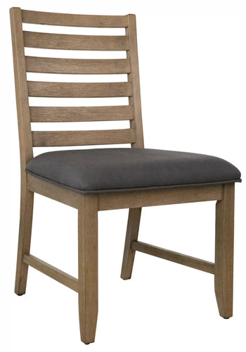 Sunset Trading Saunders Slat Back Dining Side Chairs | Set of 2 | Gray Upholstered Padded Seat | Brown Acacia Wood