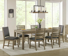 Load image into Gallery viewer, Sunset Trading Saunders 7PC Extendable Dining Table Set | 2 Gray Upholstered Sidechairs | 4 Slat Back Chairs Padded Seats | Brown Acacia Wood