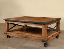 Load image into Gallery viewer, Sunset Trading Rustic City Coffee Table| Cocktail Table| Shelf | Wheels