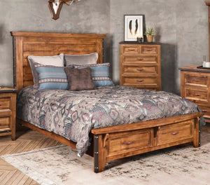 Sunset Trading Rustic City King Size Headboard| Industrial Metal Accents