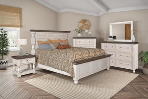 Sunset Trading Rustic French 6 Drawer Double Dresser | Distressed White and Brown Solid Wood
