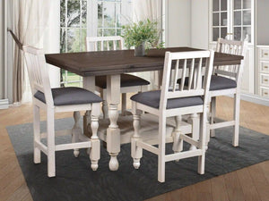 Sunset Trading Rustic French 60" Rectangular Counter Height Dining Table Set | Pub High Top Seating | 4 Stools | Distressed White and Brown Solid Wood | Home Bar Furniture