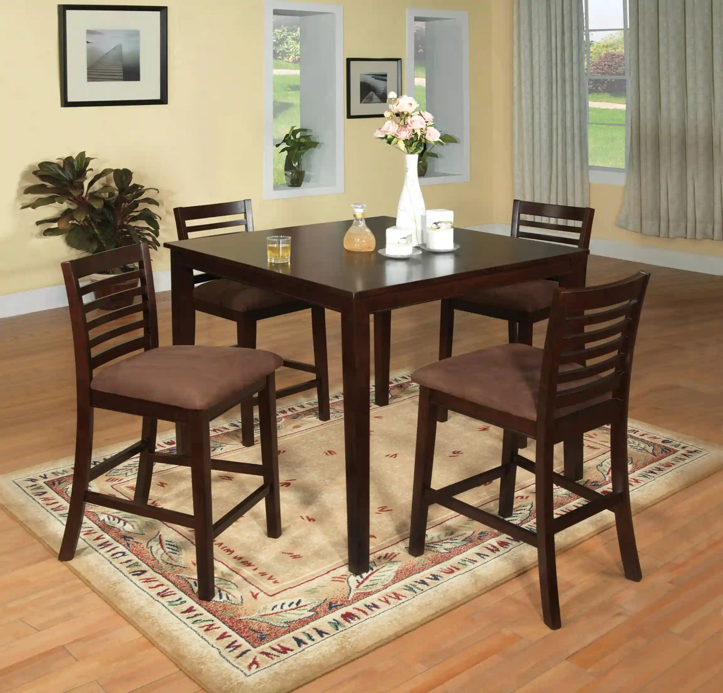 Furniture of America Landon Transitional 5-Piece Solid Wood Counter Height Dining Set - IDF-3001PT-5PK