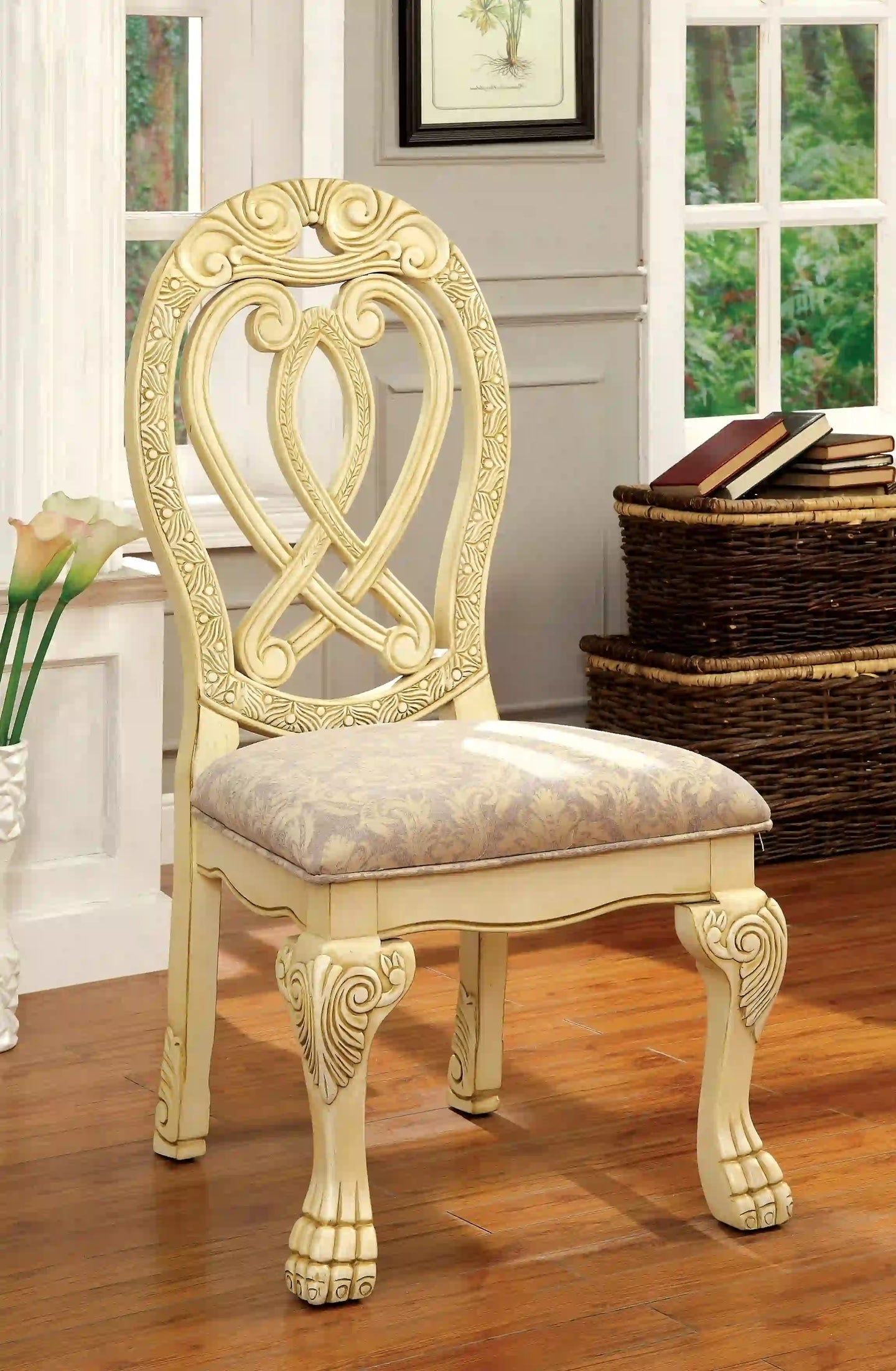 Furniture of America Beau Traditional Padded Side Chairs in White (Set of 2) - IDF-3186WH-SC