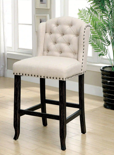 Furniture of America Lubbers Rustic Button Tufted Bar Chairs in Antique Black (Set of 2) - IDF-3324BK-BCW