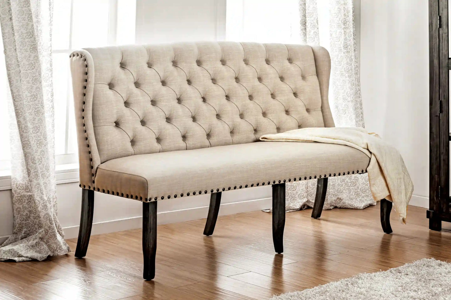 Furniture of America Colla Rustic Button Tufted 3-Seater Loveseat Bench - IDF-3324BK-BNL