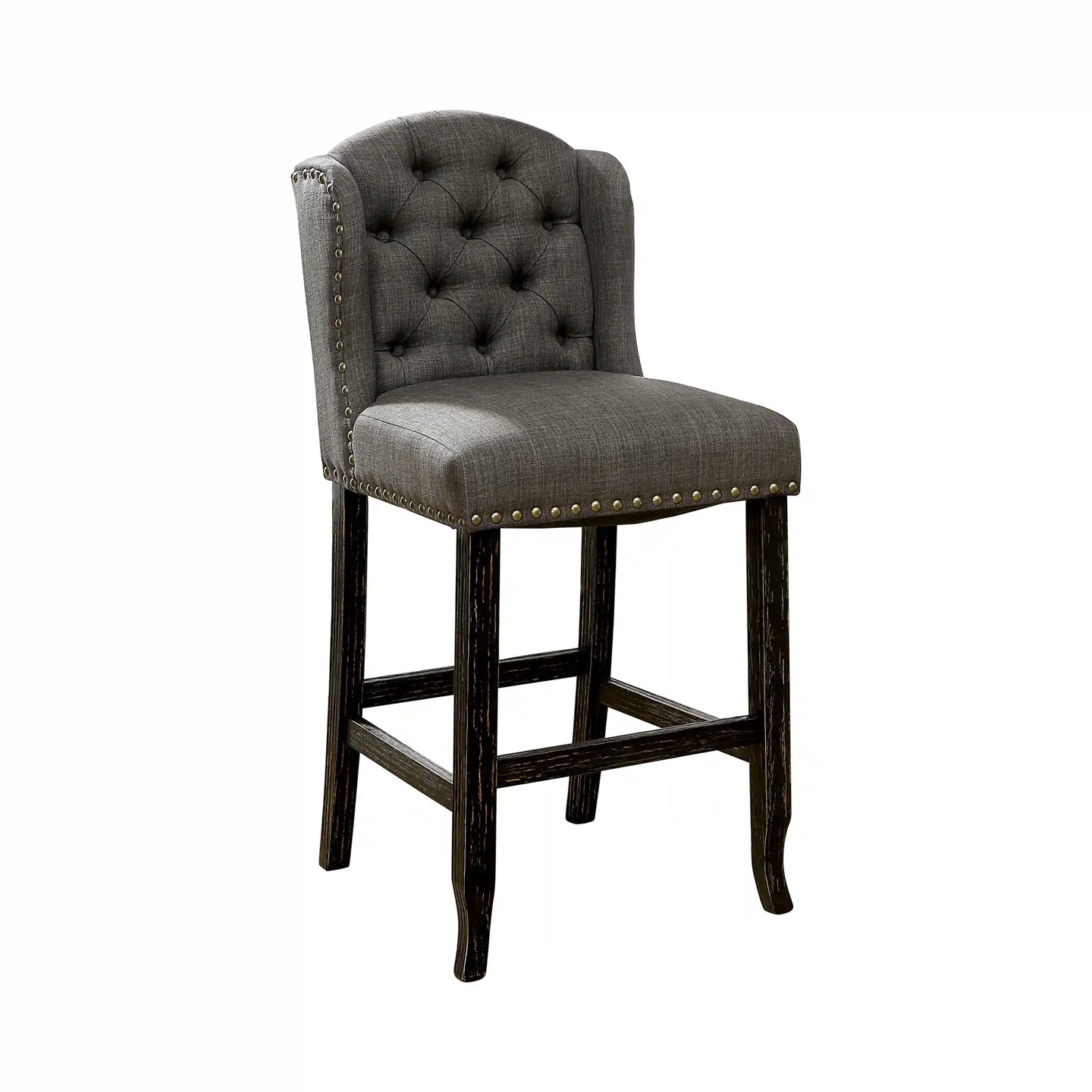 Furniture of America Lubbers Rustic Button Tufted Bar Chairs in Gray and Antique Black (Set of 2) - IDF-3324BK-GY-BCW