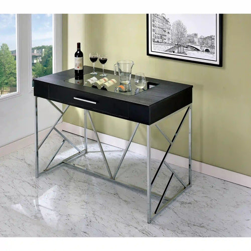 Furniture of America Corinne Contemporary 1-Drawer Counter Height Table in Black and Chrome - IDF-3377CRM-PT