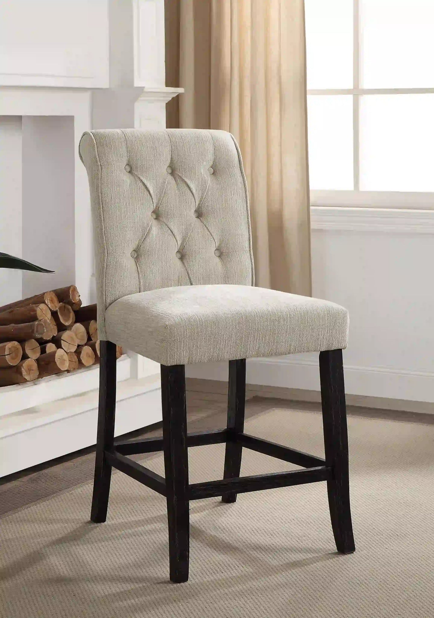 Furniture of America Marynda Transitional Button Tufted Counter Height Chairs in Ivory (Set of 2) - IDF-3564PC