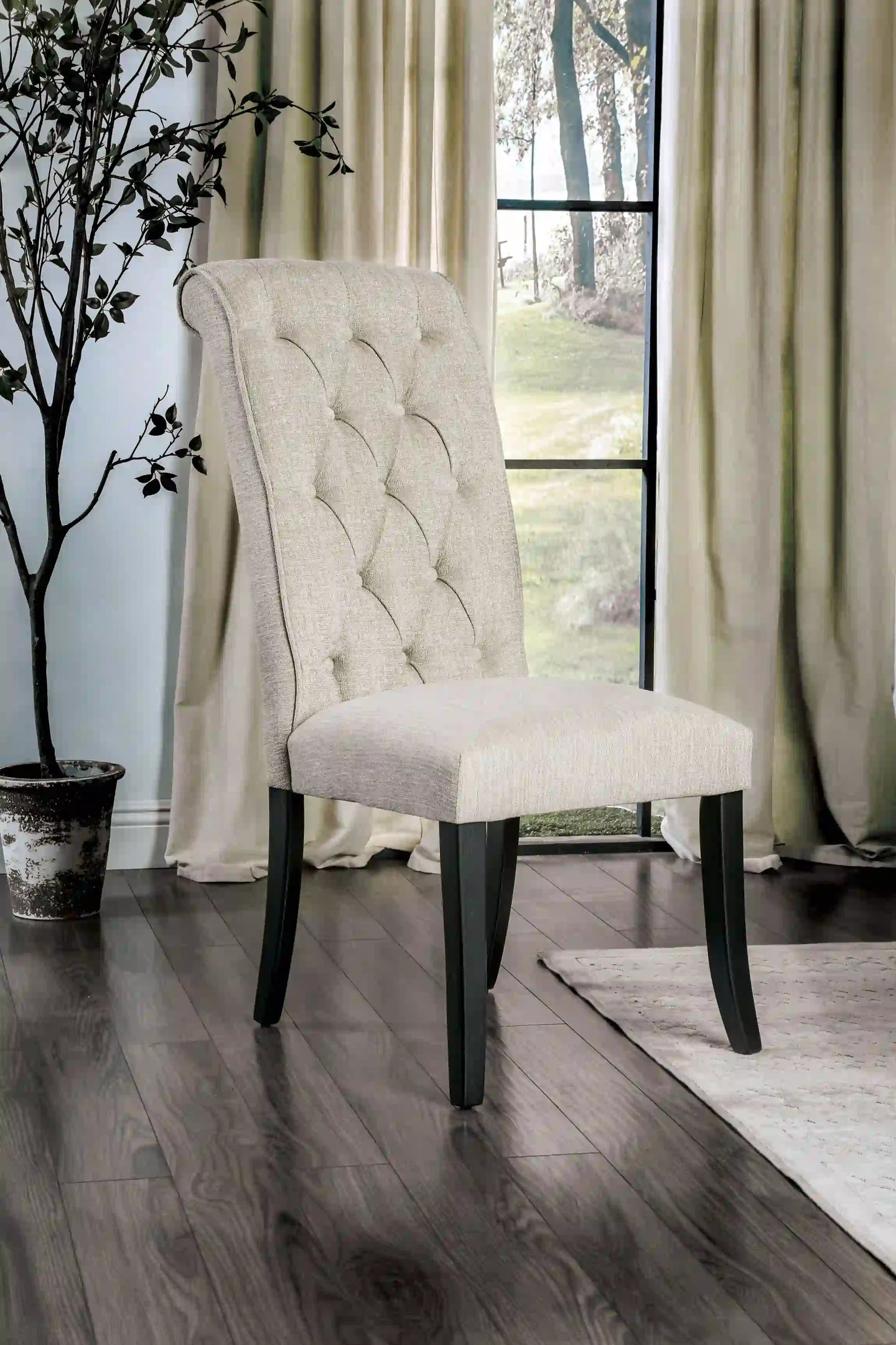 Furniture of America Marynda Transitional Button Tufted Side Chairs in Ivory (Set of 2) - IDF-3564SC