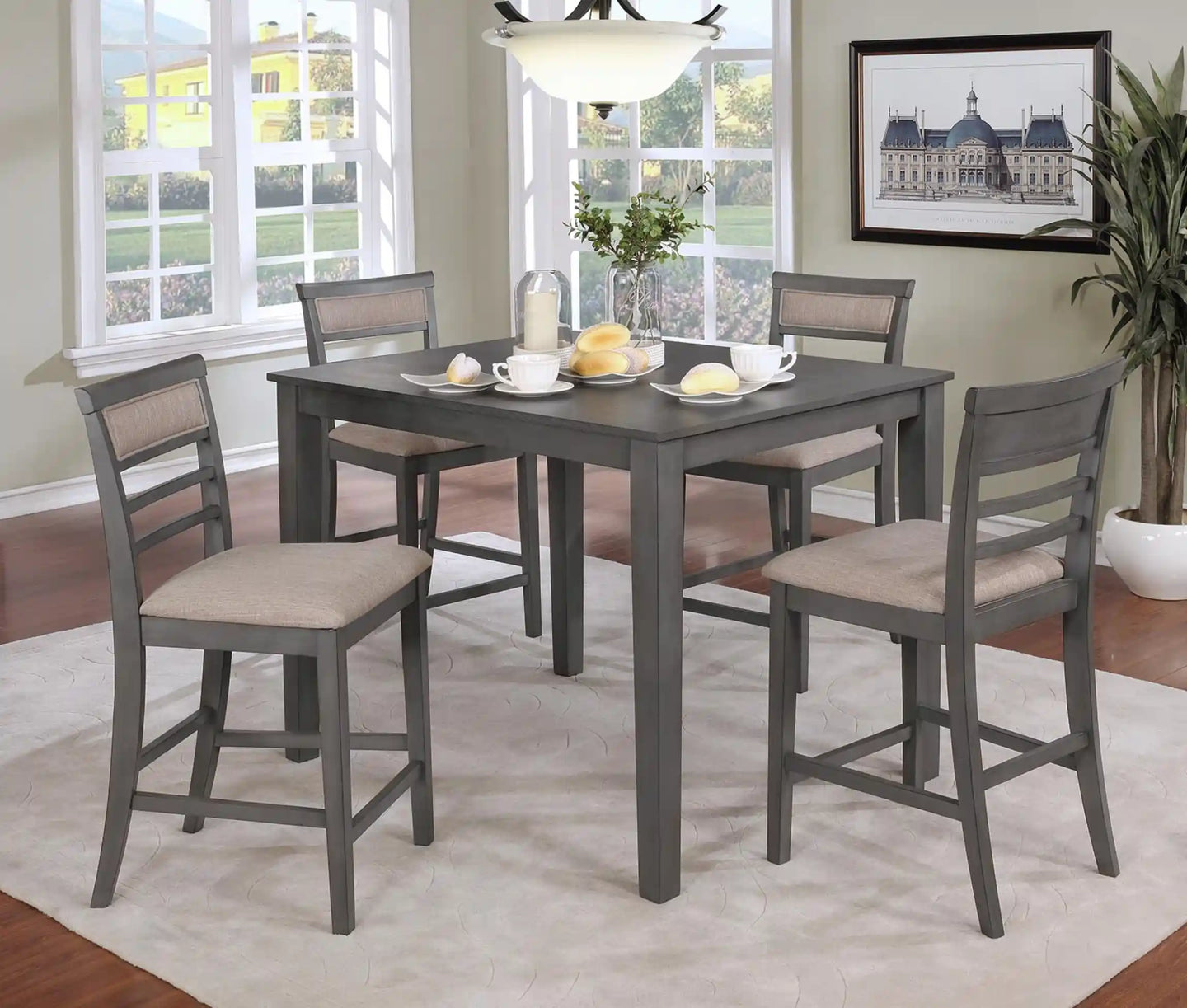 Furniture of America Adinna Transitional 5-Piece Solid Wood Counter Height Dining Set - IDF-3607PT-5PK