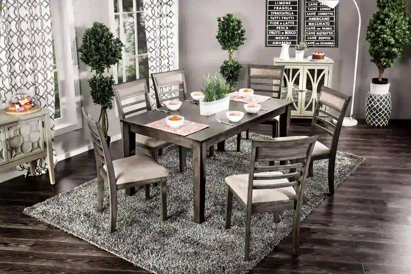 Furniture of America Adinna Transitional 7-Piece Solid Wood Dining Set - IDF-3607T-7PK