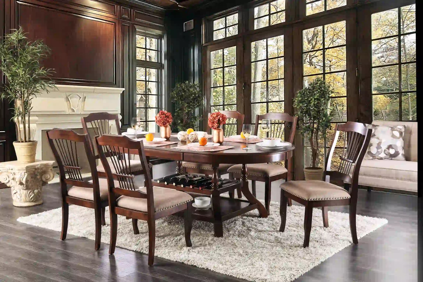 Furniture of America Gemini Transitional 7-Piece Solid Wood Dining Set - IDF-3626T-7PC
