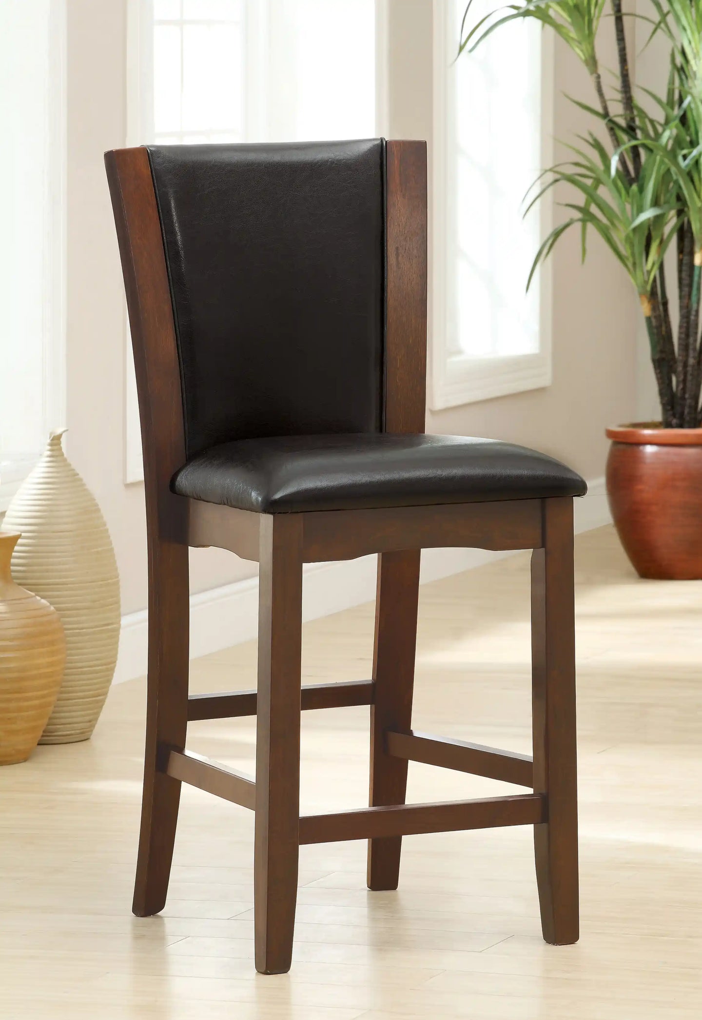 Furniture of America Aloise Contemporary Padded Counter Height Chairs in Brown Cherry and Black (Set of 2) - IDF-3710PC