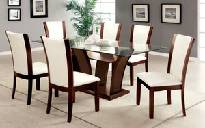 Furniture of America Aloise Contemporary Faux Leather Side Chairs in White and Brown Cherry (Set of 2) - IDF-3710WH-SC