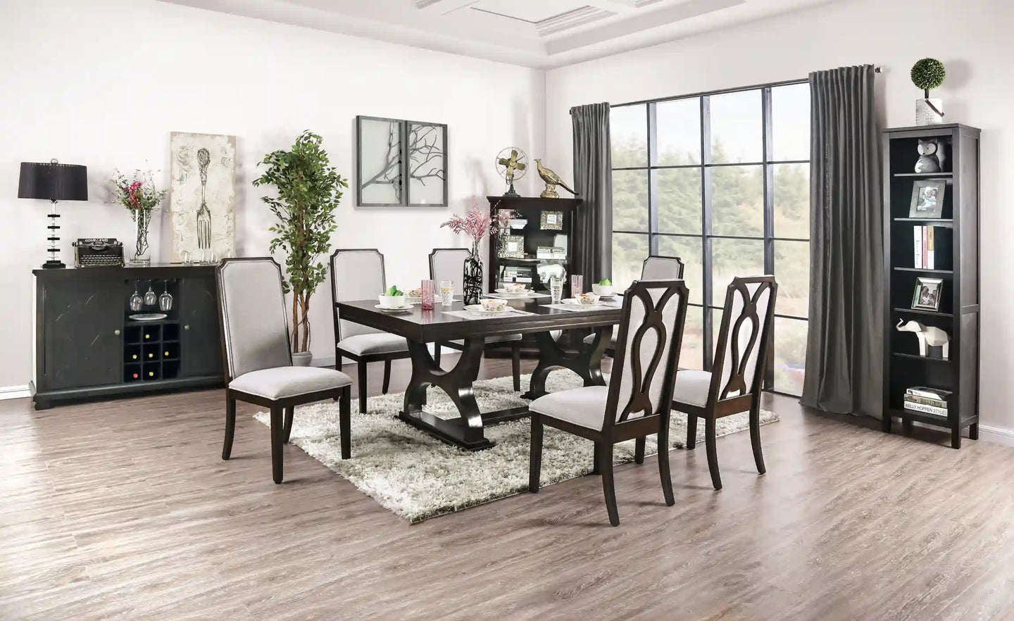 Furniture of America Grammercy Transitional 7-Piece Solid Wood Dining Set - IDF-3734T-7PC
