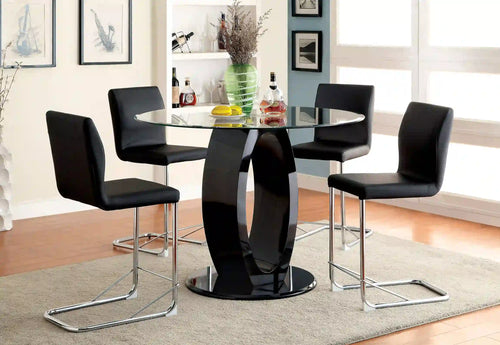 Furniture of America Xavia Contemporary Round Glass Top Counter Height Table in Black - IDF-3825BK-RPT