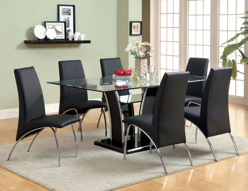 Furniture of America Vaqua Contemporary Glass Top Dining Table in Black - IDF-8372BK-T