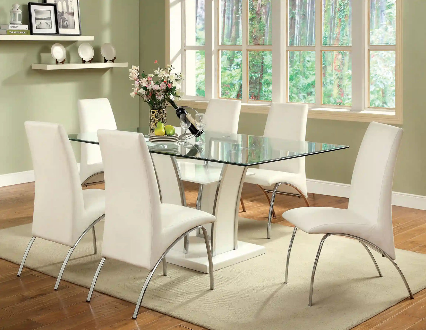 Furniture of America Vaqua Contemporary Glass Top Dining Table in White - IDF-8372WH-T