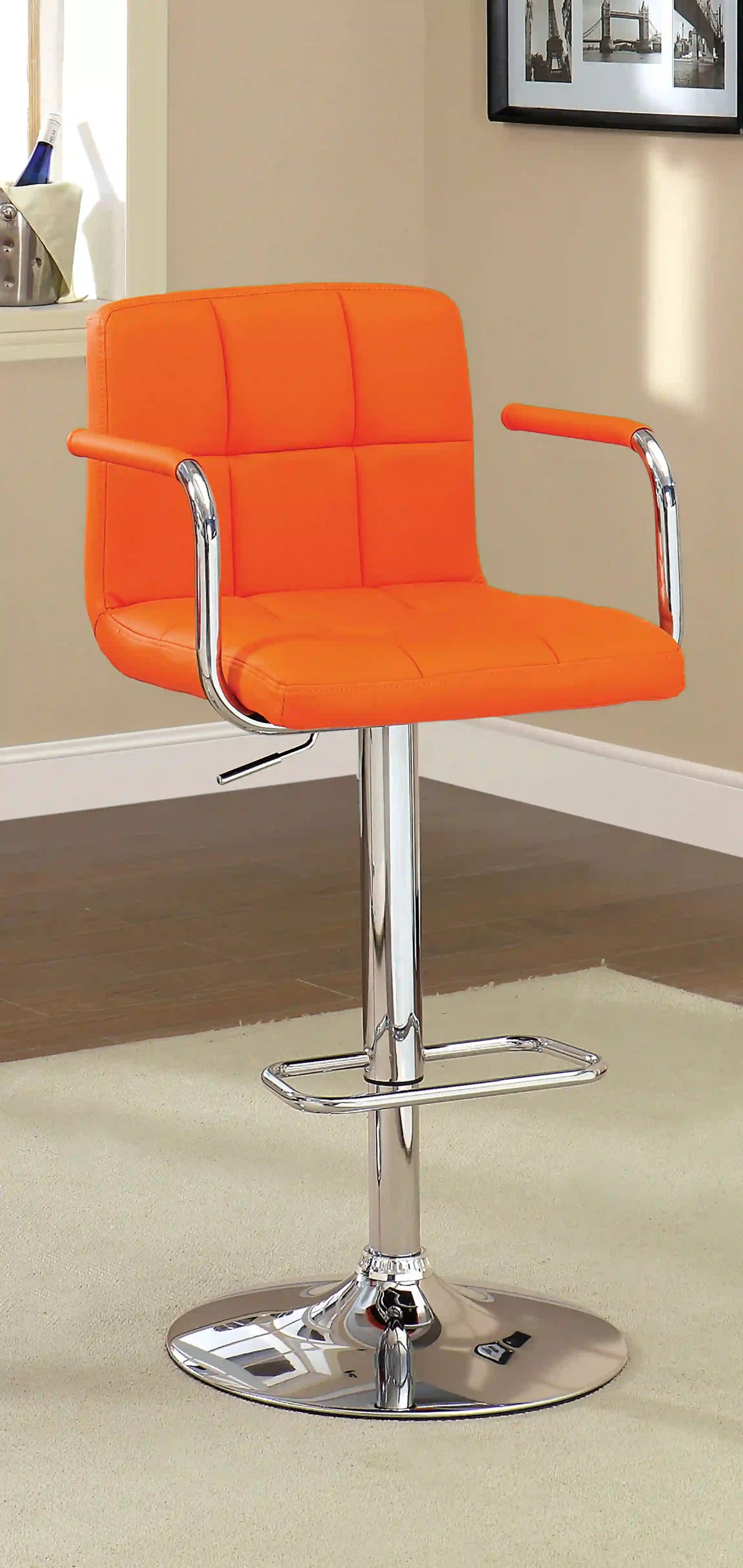 Furniture of America Witmer Contemporary Height Adjustable Bar Stool in Orange - IDF-BR6917OR