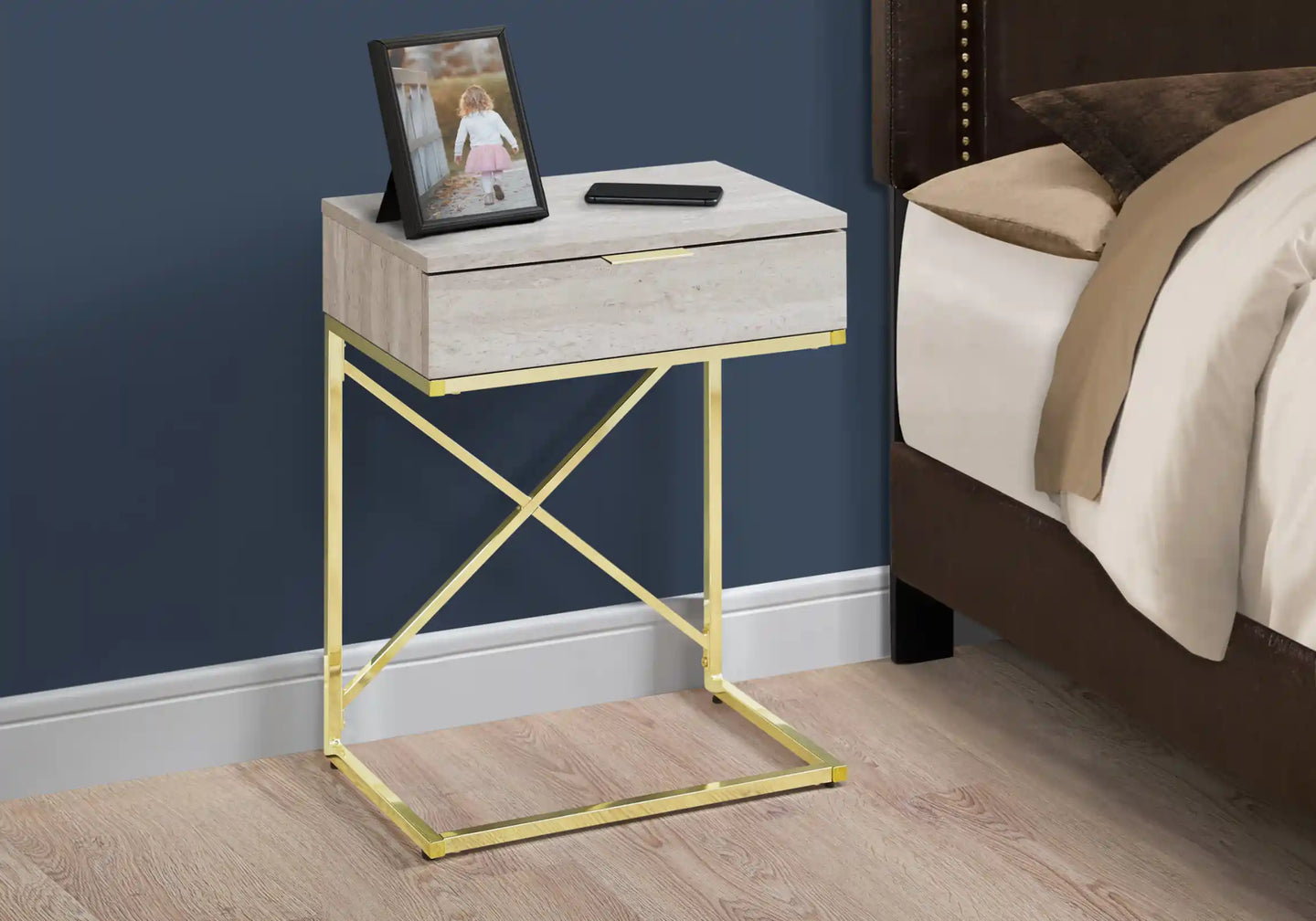 Beige /gold Accent Table / Night Stand / Side Table - I 3473