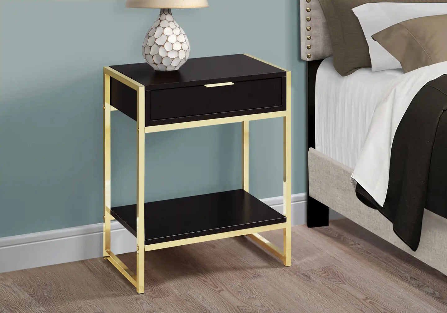 Espresso /gold Accent Table / Night Stand / Side Table - I 3486
