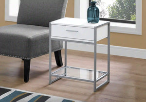 White /clear / Silver Accent Table / Night Stand / Side Table - I 3503