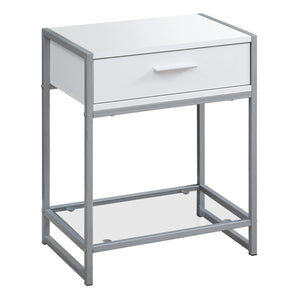 White /clear / Silver Accent Table / Night Stand / Side Table - I 3503