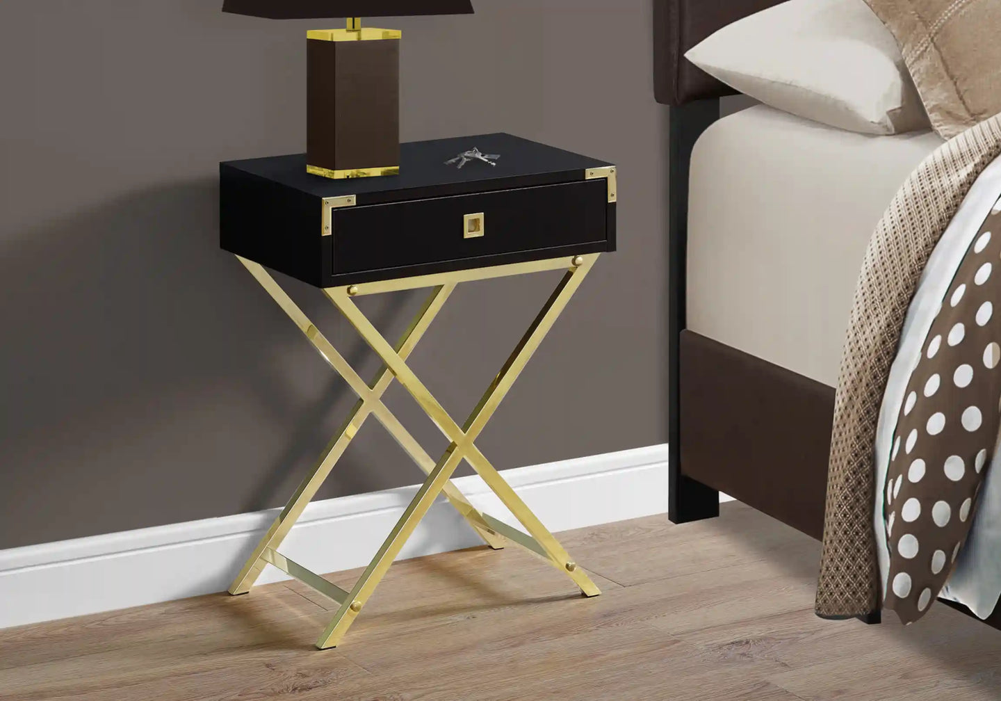 Espresso /gold Accent Table / Night Stand / Side Table - I 3556