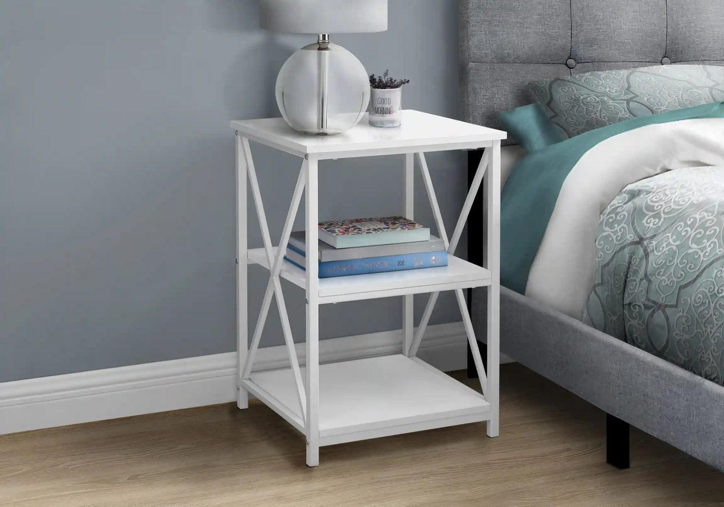 White /white Accent Table / Night Stand / Side Table - I 3599