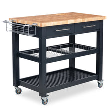Load image into Gallery viewer, Portable Kitchen Cart with Extra Large Butcher Block Top and Wire Baskets in Midnight Navy Finish