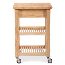 Load image into Gallery viewer, Portable Square Kitchen Cart with Butcher Block Top and Wood Shelves in Natural Finish