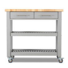 Load image into Gallery viewer, Portable Kitchen Cart with Butcher Block Top and Wood Shelves in Light Grey Finish