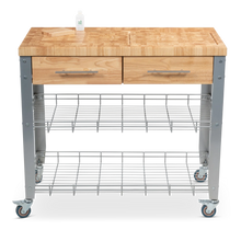 Load image into Gallery viewer, Portable Kitchen Cart with Butcher Block Top and Wire Shelves