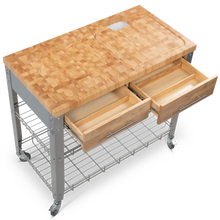 Load image into Gallery viewer, Portable Kitchen Cart with Butcher Block Top and Wire Shelves