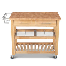 Load image into Gallery viewer, Portable Kitchen Cart with Extra Large Butcher Block Top and Wire Baskets in Natural Finish