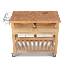 Load image into Gallery viewer, Portable Kitchen Cart with Extra Large Butcher Block Top and Wire Baskets in Natural Finish