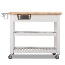 Load image into Gallery viewer, Portable Kitchen Cart with Extra Large Butcher Block Top and Wire Baskets in White Finish