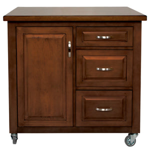 Sunset Trading Andrews Kitchen Cart | Three Drawers | Adjustable Shelf Cabinet | Distressed Chestnut Brown