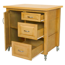 Load image into Gallery viewer, Sunset Trading Kitchen Cart | Light Oak | Three Drawers | Adjustable Shelf Cabinet