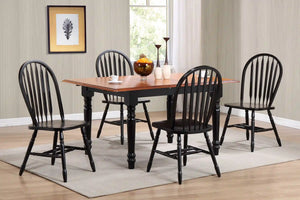 Sunset Trading Selections 5 Piece 60" Rectangular Extendable Dining Set | Windsor Arrowback Chairs | Butterfly Leaf Table | Antique Black/Cherry Wood | Seats 4, 6