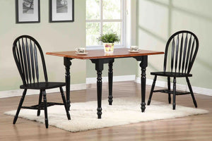 Sunset Trading Selections 3 Piece 48" Rectangular Extendable Dining Set | Windsor Arrowback Chairs | Drop Leaf Table | Antique Black/Cherry Wood | Seats 2,4