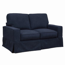 Load image into Gallery viewer, Sunset Trading Americana Box Cushion Slipcovered Loveseat | Stain Resistant Performance Fabric | Navy Blue