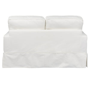 Sunset Trading Americana Box Cushion Slipcovered Loveseat | Stain Resistant Performance Fabric | White