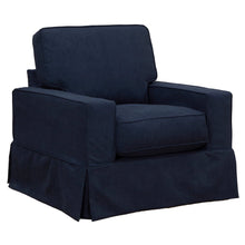 Load image into Gallery viewer, Sunset Trading Americana Box Cushion Slipcovered Chair and Ottoman Set | Stain Resistant Performance Fabric | Navy Blue