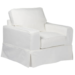 Sunset Trading Americana Box Cushion Slipcovered Chair and Ottoman | Stain Resistant Performance Fabric | White